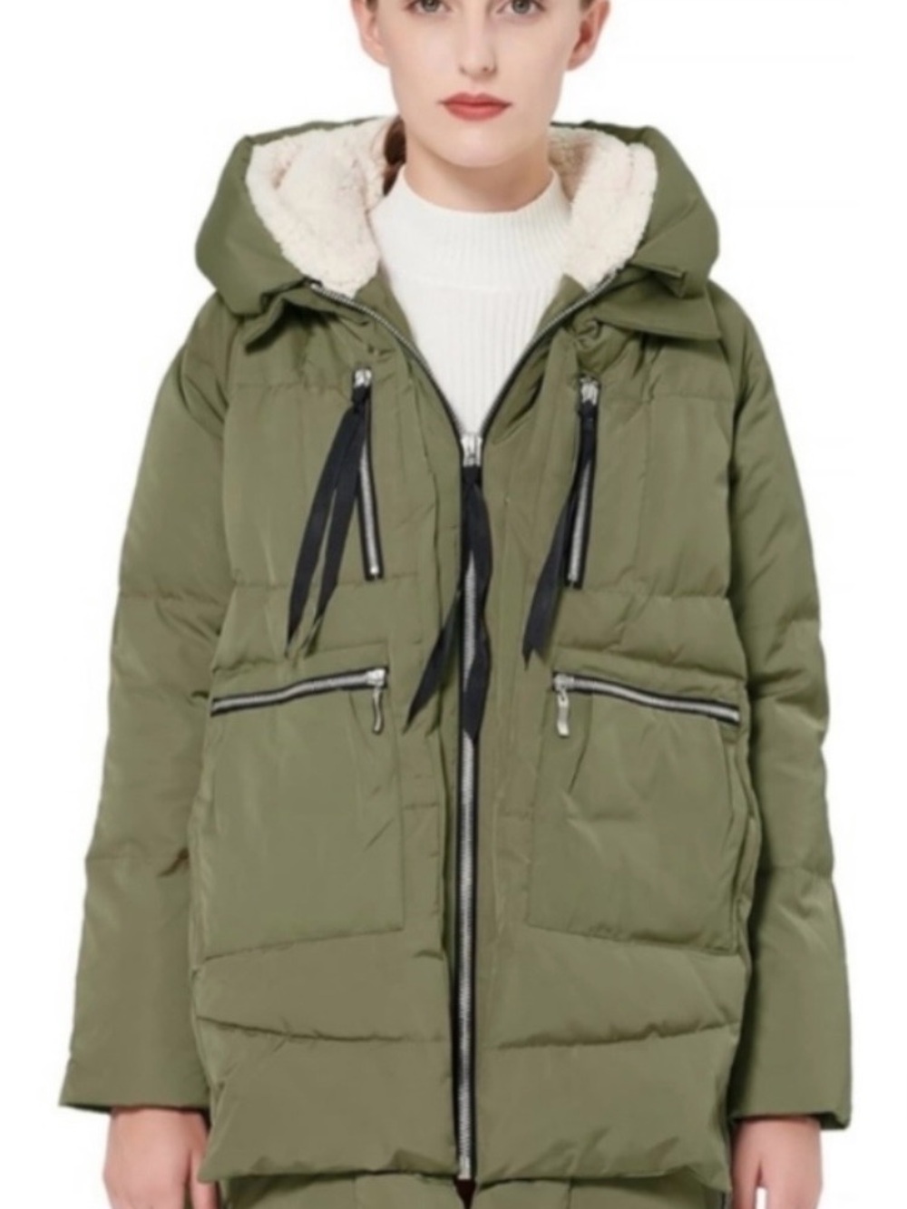 The Amazon Jacket Orolay Green Puffer Puffy Winter Jacket with Sherpa Hood
